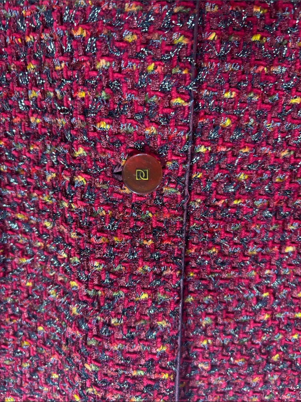 VTG Doncaster Tweed 2-Piece Skirt Suit Set Burgundy Red Metallic Size 18 USA EUC - Picture 7 of 16